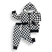 Load image into Gallery viewer, ZIP HOODIE- B+W Check Bamboo French Terry
