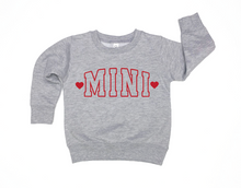 Load image into Gallery viewer, Mini with Hearts Varsity Kids Pullover
