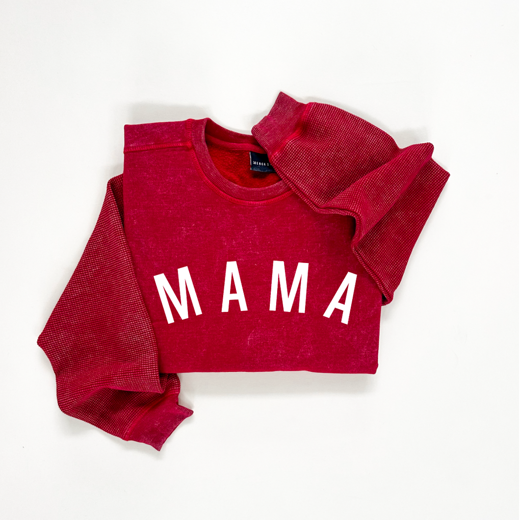 Mama Festive Curved Waffle Sleeve Crewneck