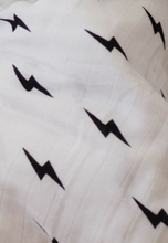 Load image into Gallery viewer, Black Lightning Bolt | Muslin Swaddle ( RESTOCKING END OF FEBRUARY)
