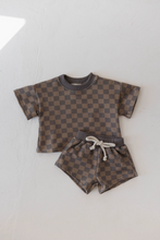 Load image into Gallery viewer, Faded Brown Checker Board | Two Piece Sweat Short Set
