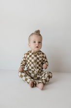 Load image into Gallery viewer, Bamboo Zip Pajamas  | Olive checker
