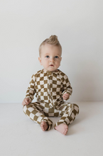 Load image into Gallery viewer, Bamboo Zip Pajamas  | Olive checker
