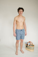Load image into Gallery viewer, Navy Gingham Adult Men&#39;s Swim Shorts
