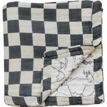 Load image into Gallery viewer, Charcoal Checkered + Summit Muslin Quilt
