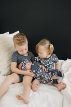Load image into Gallery viewer, Navy Stripes Ribbed Bamboo Cozy Short Set
