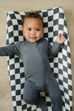 Load image into Gallery viewer, Charcoal Checkered Muslin Changing Pad Cover
