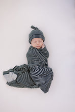 Load image into Gallery viewer, Navy Stripes Ribbed Bamboo Stretch Swaddle
