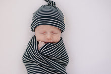 Load image into Gallery viewer, Navy Stripes Ribbed Bamboo Stretch Swaddle
