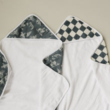 Load image into Gallery viewer, Charcoal Checkered Muslin Hooded Towel
