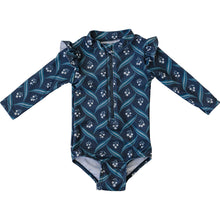 Load image into Gallery viewer, Navy Berry Long Sleeve Ruffle Zipper One-Piece
