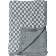 Load image into Gallery viewer, Dusty Blue Wavy Checkered Twin Muslin Quilt
