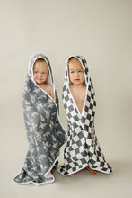Load image into Gallery viewer, Charcoal Checkered Muslin Hooded Towel
