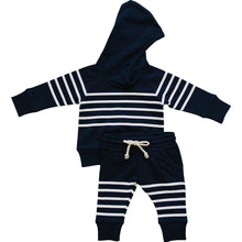 Load image into Gallery viewer, Navy Stripes Hooded French Terry Set
