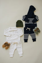 Load image into Gallery viewer, Navy Stripes Hooded French Terry Set
