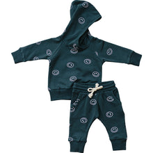 Load image into Gallery viewer, Dark Teal Smiley Hooded French Terry Set
