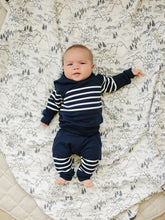 Load image into Gallery viewer, Navy Stripes Hooded French Terry Set
