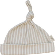 Load image into Gallery viewer, Taupe Stripe Ribbed Bamboo Newborn Knot Hat
