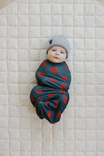 Load image into Gallery viewer, Navy + Red Hearts Bamboo Stretch Swaddle
