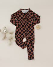 Load image into Gallery viewer, Bamboo Zip Romper | Chocolate Wavy Checkered
