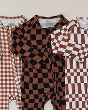 Load image into Gallery viewer, Bamboo Zip Romper | Chocolate Wavy Checkered
