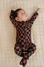 Load image into Gallery viewer, Bamboo Zip Romper | Chocolate Wavy Checkered
