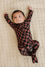 Load image into Gallery viewer, Bamboo Zip Romper | Chocolate Wavy Checkered
