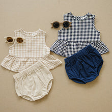 Load image into Gallery viewer, Navy Gingham Peplum Set
