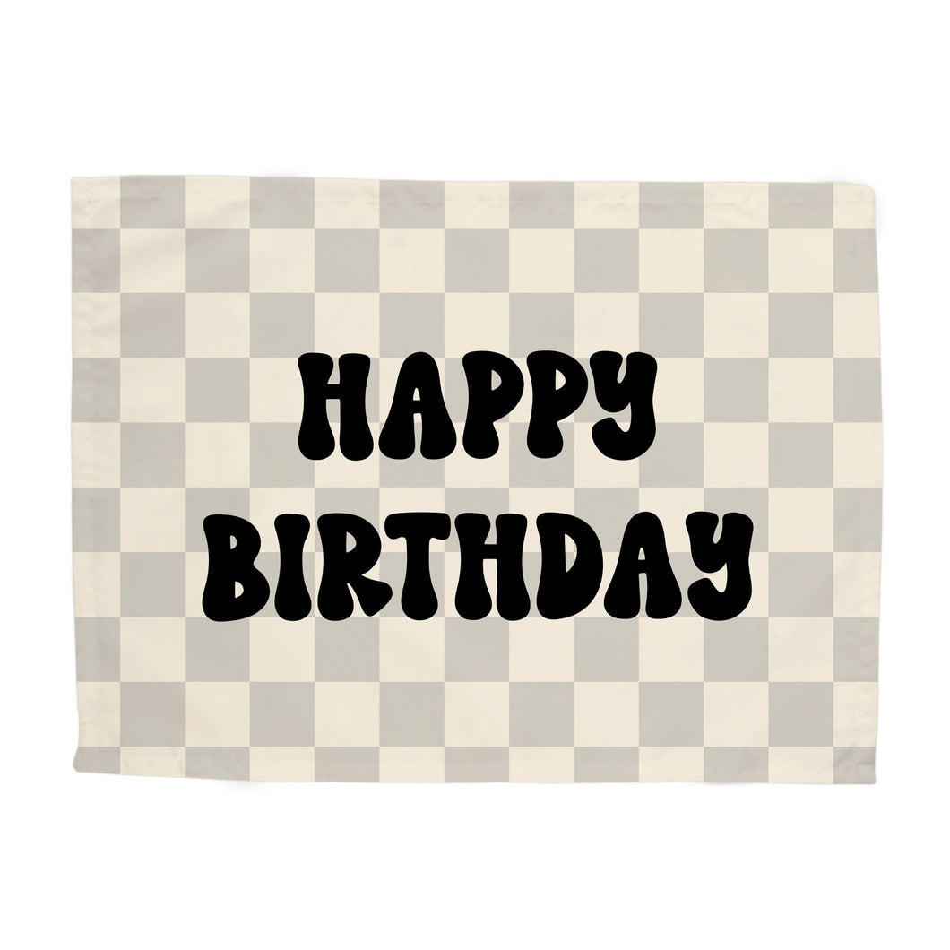 {Black & Grey Check} Happy Birthday Banner