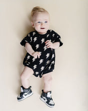 Load image into Gallery viewer, Short Sleeve Bubble Romper | Black Bolts
