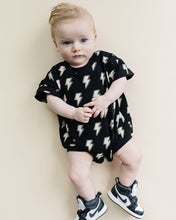Load image into Gallery viewer, Short Sleeve Bubble Romper | Black Bolts
