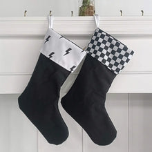 Load image into Gallery viewer, Checkered/Lightning Bolt Christmas Stocking
