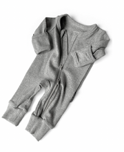 Load image into Gallery viewer, Grey Ribbed 2-Way Zip Romper
