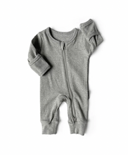 Load image into Gallery viewer, Grey Ribbed 2-Way Zip Romper
