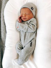 Load image into Gallery viewer, Grey Ribbed 2-Way Zip Romper
